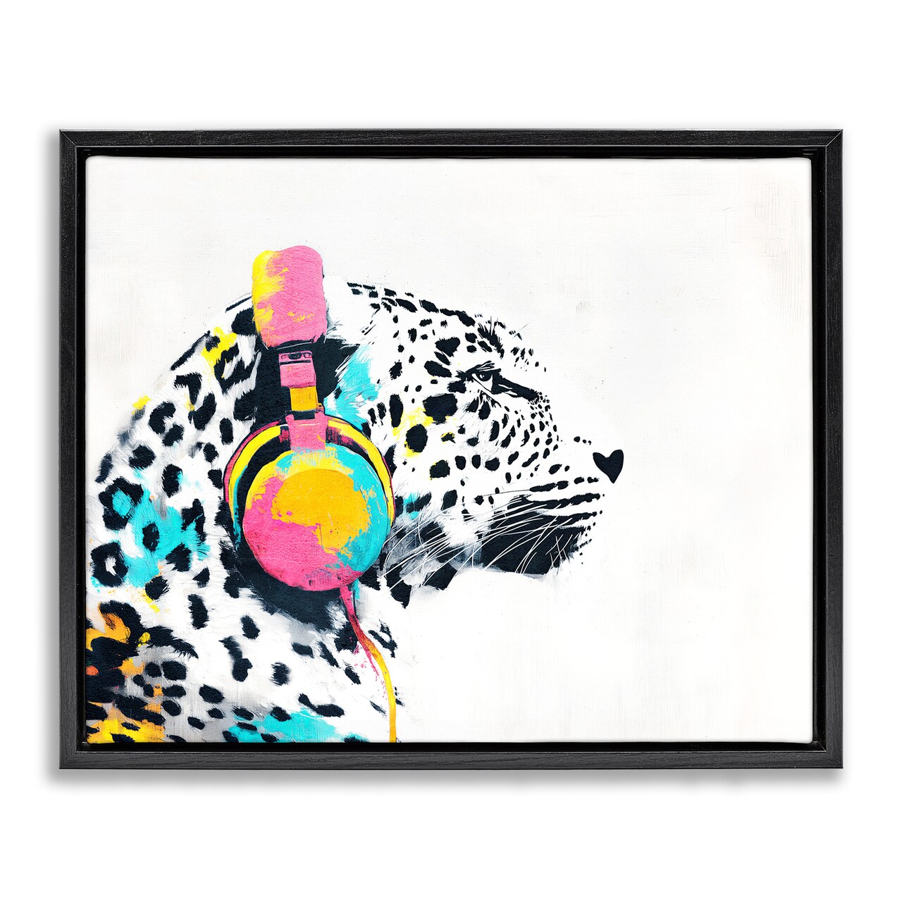 Stupell Industries Leopard On Air Headphones Floating Frame, design by Svetlana Aleynikova